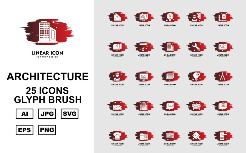 25 Premium Architecture Glyph Brush Pack Ikonuppsättning