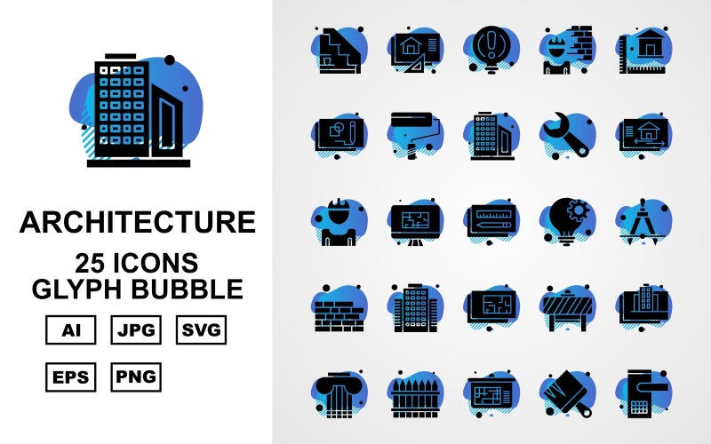 25 Premium Architecture Line Bubble Pack Ikonuppsättning