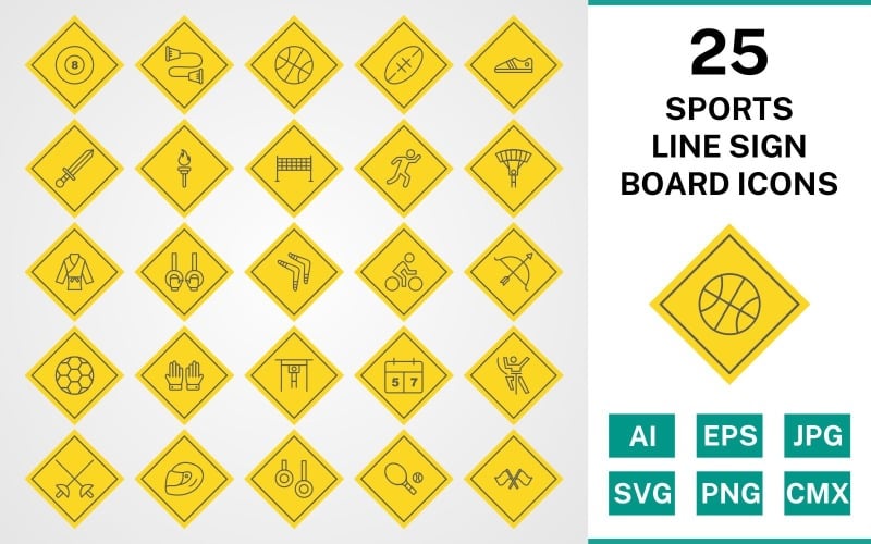 25 Sport och spel Line Sign Board Ikonuppsättning