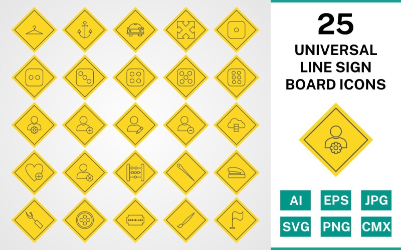 Download Набор иконок "25 Universal Line Sign Board Icon Set" / 25 Universal Line Sign Board Icon Set - Набор иконок на тему text set,file,icon,icons,line,vector,sign,symbol,pictogram,board,universal,hanger,dice six,flag,needle,edit profile,staper,button,blade