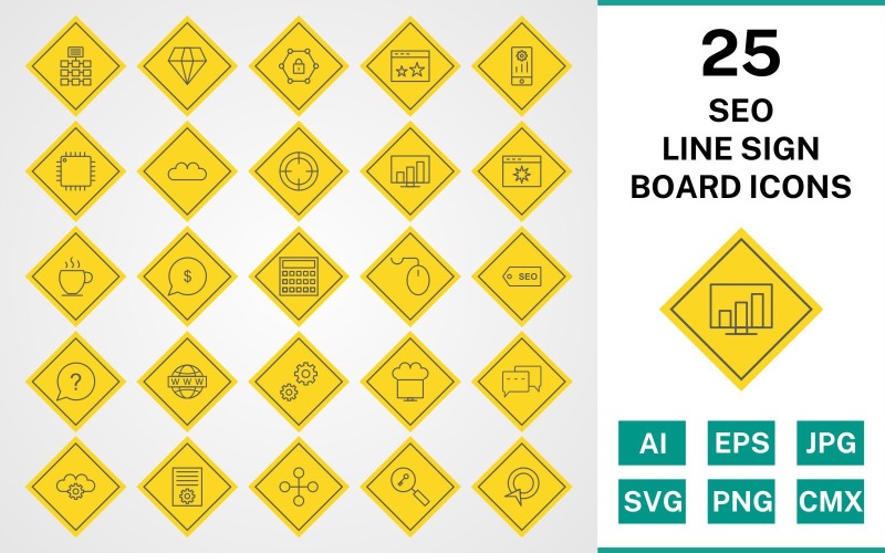 25 zestaw ikon tablica znak seo line