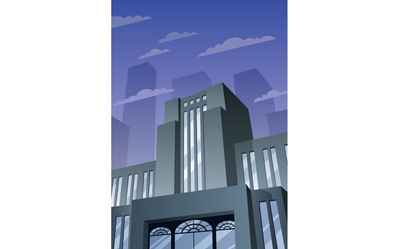Download Иллюстрация "Art Deco Building 2 - Illustration" / Art Deco Building 2 - Illustration - Иллюстрация на тему графика building,tall,office,bank,business,corporate,financial,art deco,skyscraper,tower,built structure,style,poster,comic book,city,cityscape,skyline,metropolis