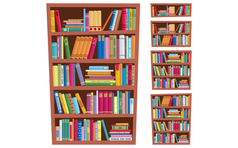 Download Иллюстрация "Bookshelf - Illustration" / Bookshelf - Illustration - Иллюстрация на тему графика bookshelf,bookcase,library,book,books,shelf,rack,row,isolated,white,isolated on white,cartoon,literature,education,school,university,bookshop,bookstore,college