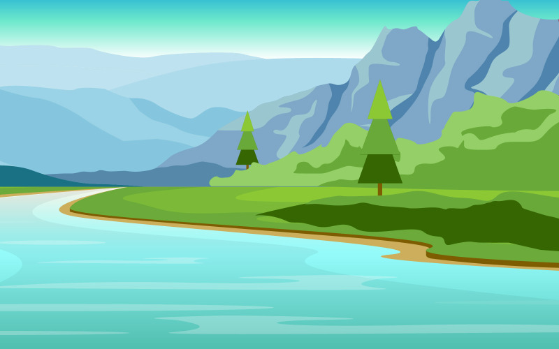 Forêt de la rivière de montagne - Illustration