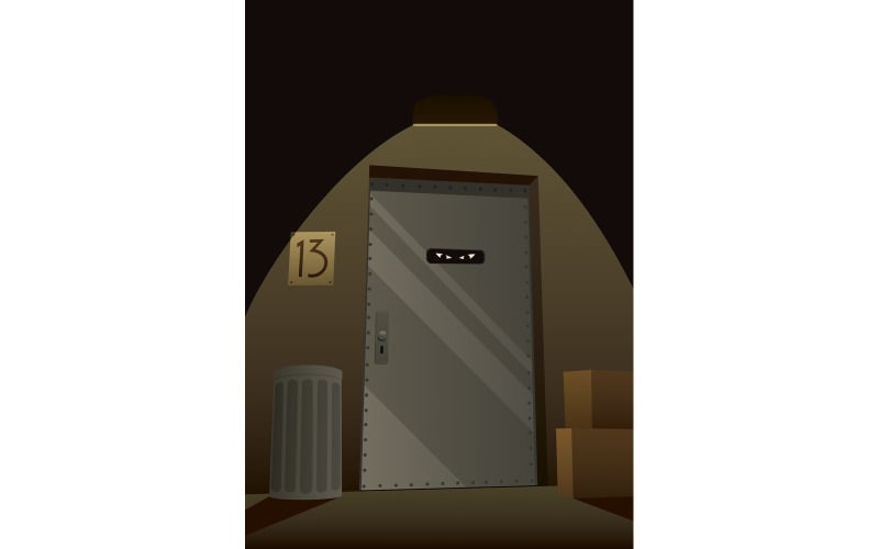 Download Иллюстрация "Hideout - Illustration" / Hideout - Illustration - Иллюстрация на тему графика hideout,criminal,hiding,place,refuge,refugee,retreat,concealment,mafia,gang,mob,thug,door,metal,concept,building,art deco,built structure,style,poster