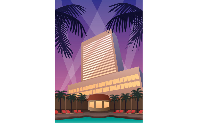Download Иллюстрация "Hotel Casino Resort - Illustration" / Hotel Casino Resort - Illustration - Иллюстрация на тему графика hotel,casino,resort,luxury,luxurious,accommodation,5 star,expensive,lifestyle,rich,life,leisure,holiday,vacation,high,class,tourism,relaxation,lights,palm tree