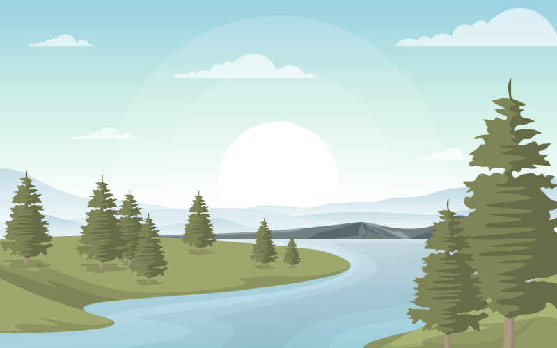Mountain Forest River - Illustratie