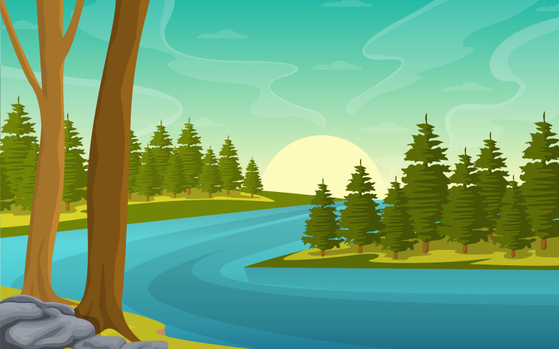 Download Иллюстрация "Mountain Winding River - Illustration" / Mountain Winding River - Illustration - Иллюстрация на тему графика winding,river,mountain,forest,beautiful,rural,nature,landscape,illustration,vector,background,valley,jungle,day,summer,sunny,hill,rock,cloudy,downstream