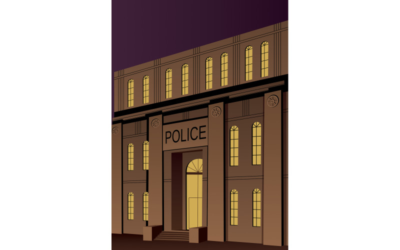 Download Иллюстрация "Police Station - Illustration" / Police Station - Illustration - Иллюстрация на тему графика police,station,department,building,art deco,style,poster,comic book,city,background,cartoon,vertical,construction,urban,architecture,night,scene,vintage
