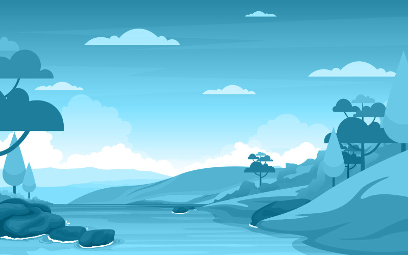 Download Иллюстрация "River Flowing Forest - Illustration" / River Flowing Forest - Illustration - Иллюстрация на тему графика river,flowing,forest,environment,beautiful,rural,nature,landscape,illustration,vector,water,valley,isolated,eco,fresh,natural,outdoor,wild,green,clean