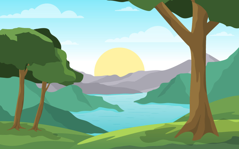River Morning Landscape - Illustrazione