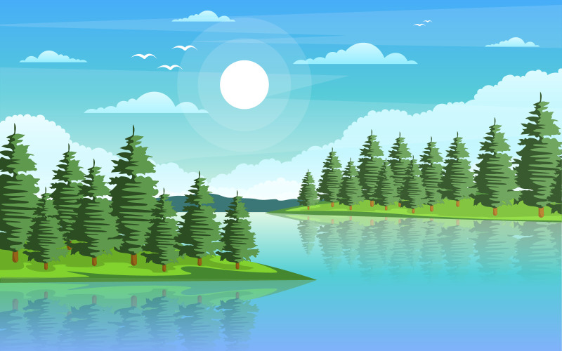 Download Иллюстрация "River Nature Mountain - Illustration" / River Nature Mountain - Illustration - Иллюстрация на тему графика winding,river,mountain,forest,beautiful,rural,nature,landscape,illustration,vector,background,valley,jungle,day,summer,sunny,hill,rock,cloudy,downstream