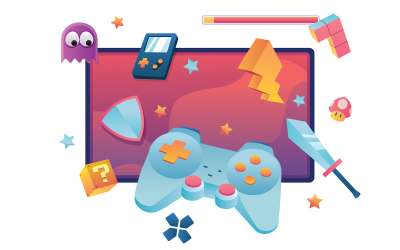 Download Иллюстрация "Video Games Symbol - Illustration" / Video Games Symbol - Illustration - Иллюстрация на тему графика game,video,computer,video game,videogame,gamer,concept,controller,gaming,play,player,internet,gamepad,joystick,leisure,guy,hobby,activity,remote,console