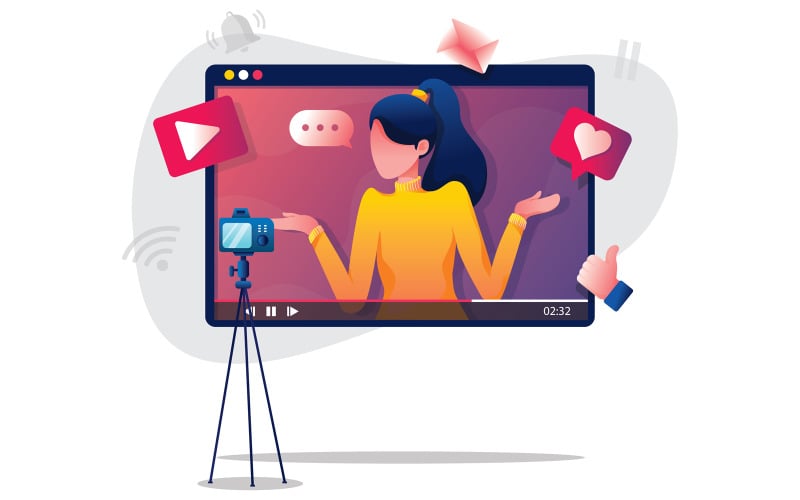 Download Иллюстрация "Vlogging Woman - Illustration" / Vlogging Woman - Illustration - Иллюстрация на тему графика vlogger,blogger,influencer,youtuber,vlog,blog,blogging,vlogging,video,streaming,platform,social,media,social media,woman,character,stories,female,person,people