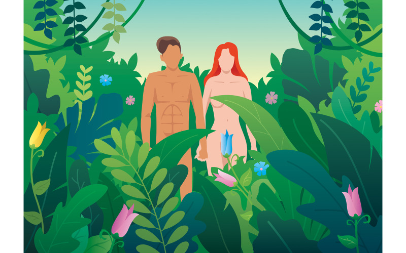 Download Иллюстрация "Adam and Eve - Illustration" / Adam and Eve - Illustration - Иллюстрация на тему графика adam,eve,eva,adam and eve,first,man,woman,human,male,female,people,paradise,heaven,eden,garden,garden of eden,garden of god,bible,genesis
