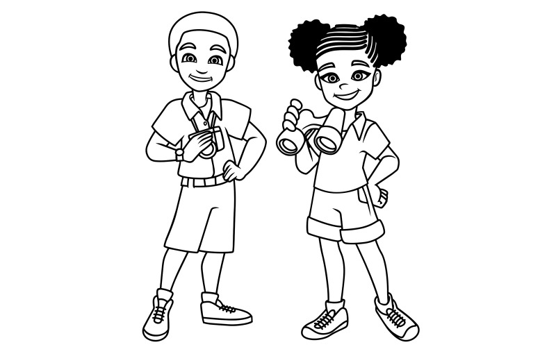 Download Иллюстрация "Adventure Kids Black Line Art - Illustration" / Adventure Kids Black Line Art - Illustration - Иллюстрация на тему графика explorer,exploration,search,quest,young,little,small,child,boy,girl,kid,teen,teenager,cartoon,coloring,book,line art,happy,smiling,scout