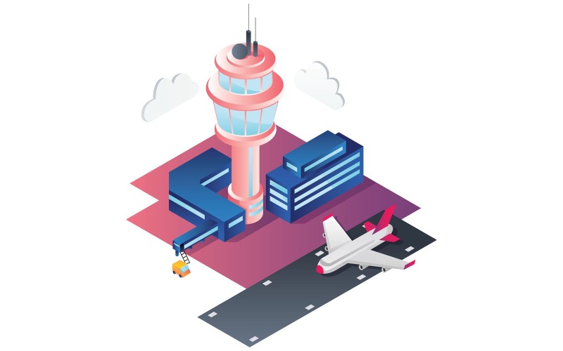 Download Иллюстрация "Airport Isometric Flat Design - Illustration" / Airport Isometric Flat Design - Illustration - Иллюстрация на тему графика airport,air,travel,airplane,aircraft,concept,international,isometric,business,holiday,vacation,terminal,runway,tourism,transport,transportation,tower