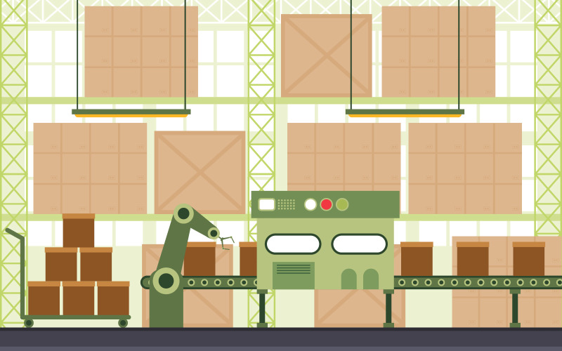 Download Иллюстрация "Automatic Production Industry - Illustration" / Automatic Production Industry - Illustration - Иллюстрация на тему графика industry,factory,concept,conveyor,production,robotic,assembly,illustration,vector,business,engine,interior,inside,manufacturing,line,robot,logistics,processing,transport,manufacture