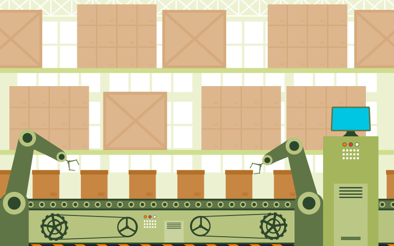 Download Иллюстрация "Factory Automatic Assembly - Illustration" / Factory Automatic Assembly - Illustration - Иллюстрация на тему графика industry,factory,concept,conveyor,production,robotic,assembly,illustration,vector,business,engine,interior,inside,manufacturing,line,robot,logistics,processing,transport,manufacture