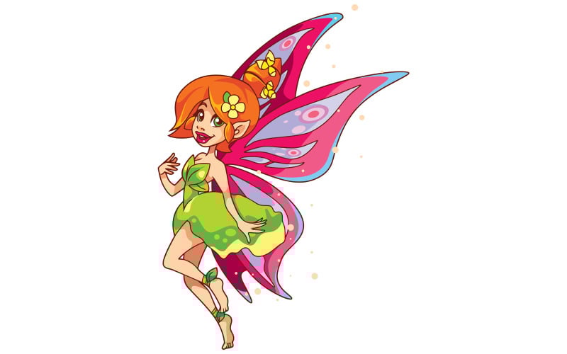 Download Иллюстрация "Fairy on White - Illustration" / Fairy on White - Illustration - Иллюстрация на тему графика fairy,girl,flying,magic,fantasy,tinker,bell,elf,butterfly,forest,green,dress,costume,little,enchanted,pink,leaf,flower,floral,angel