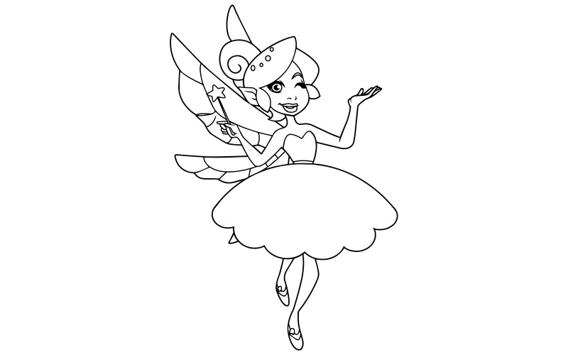 Download Иллюстрация "Green Fairy Line Art - Illustration" / Green Fairy Line Art - Illustration - Иллюстрация на тему графика fairy,girl,flying,showing,presenting,magic,fantasy,tinker,bell,elf,dragonfly,forest,coloring,book,line art,dress,costume,little,wand,enchanted