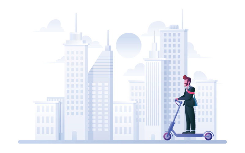 Homme affaires, sur, scooter électrique, blanc, -, illustration