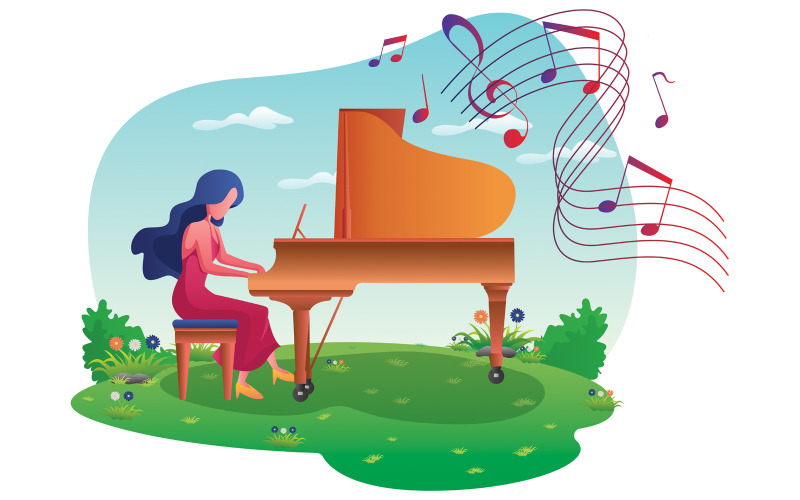 Download Иллюстрация "Piano Girl - Illustration" / Piano Girl - Illustration - Иллюстрация на тему графика piano,royal,girl,woman,female,young,playing,play,pianist,lessons,composer,music,musician,musical,instrument,keyboard,performance,performer,talent,concert