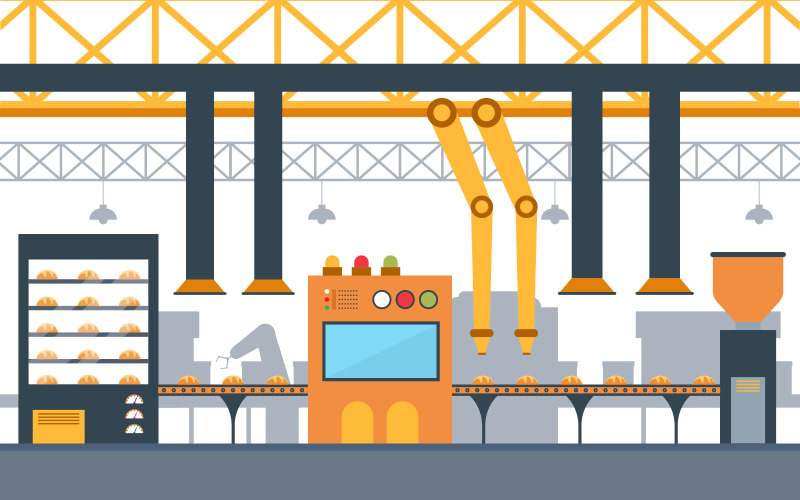 Download Иллюстрация "Production Robotic Assembly - Illustration" / Production Robotic Assembly - Illustration - Иллюстрация на тему графика industry,factory,concept,conveyor,production,robotic,assembly,illustration,vector,business,engine,interior,manufacturing,robot,logistics,processing,transport,manufacture,machine,process