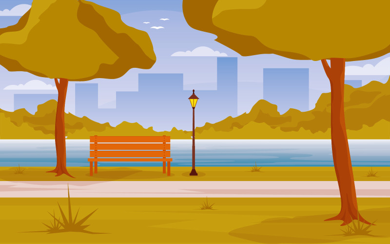 Download Иллюстрация "River City Landmark - Illustration" / River City Landmark - Illustration - Иллюстрация на тему графика beautiful,river,city,park,modern,building,skyline,landmark,illustration,vector,water,cloud,town,landscape,lake,urban,flat,cityscape,future,green