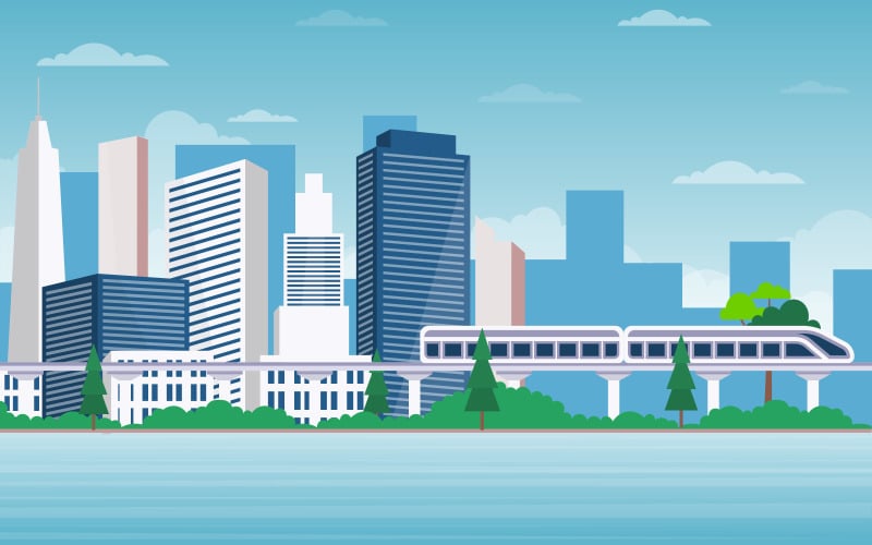 Современный железнодорожный поезд - Иллюстрация