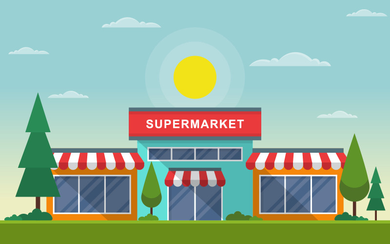 Szupermarket épület külső - illusztráció