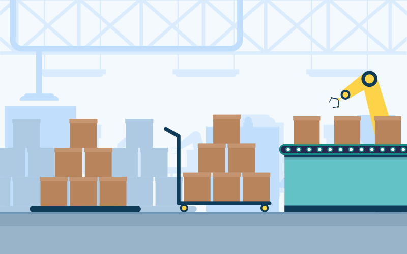 Download Иллюстрация "Automatic Production Concept - Illustration" / Automatic Production Concept - Illustration - Иллюстрация на тему графика industry,factory,concept,conveyor,production,robotic,assembly,illustration,vector,business,engine,interior,manufacturing,line,robot,processing,transport,manufacture,machine,process