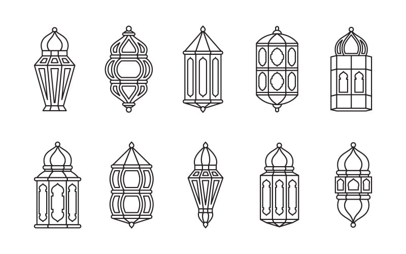Download Vector "Decorative Line Lantern Set - Vector Image" / Decorative Line Lantern Set - Vector Image - Vector на тему графика line,islamic,arabic,lantern,symbol,icon,collection,set,isolated,sign,template,ramadan,eid,vector,illustration,flat,antique,arabian,art,black