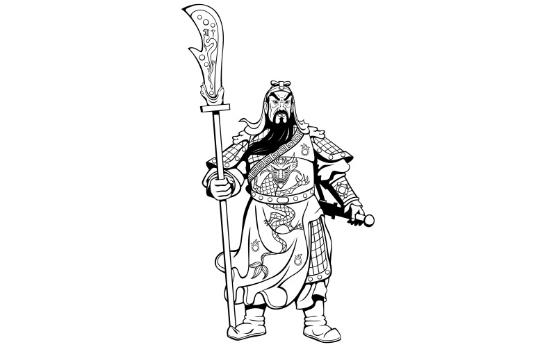 Dessin au trait de guerrier chinois - Illustration