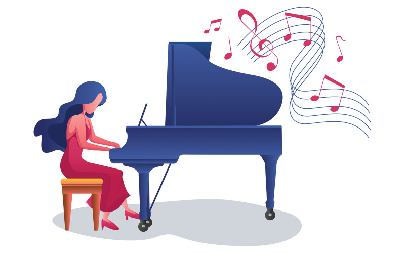 Piano Girl auf Weiß - Illustration