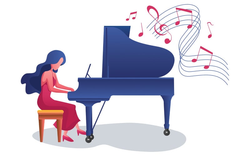 Download Иллюстрация "Piano Girl on White - Illustration" / Piano Girl on White - Illustration - Иллюстрация на тему графика piano,royal,girl,woman,female,young,playing,play,pianist,lessons,composer,music,musician,musical,instrument,keyboard,performance,performer,talent,concert