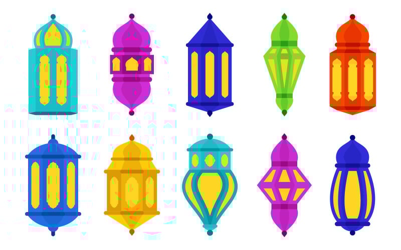 Download Vector "Simple Lantern Set - Vector Image" / Simple Lantern Set - Vector Image - Vector на тему графика colorful,islamic,arabic,lantern,symbol,icon,collection,set,isolated,sign,template,fanoos,islam,ramadan,fanos,lamp,light,pattern,app,button