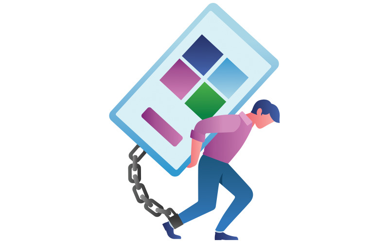 Download Иллюстрация "Chained to Smartphone 2 - Illustration" / Chained to Smartphone 2 - Illustration - Иллюстрация на тему графика smartphone,phone,addiction,social media,internet,concept,mobile,online,technology,lifestyle,bad habit,people,person,chain,chained,prisoner,burden,anchor