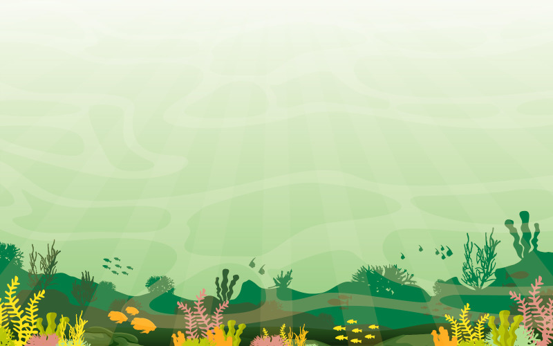 Download Иллюстрация "Coral Reef Underwater - Illustration" / Coral Reef Underwater - Illustration - Иллюстрация на тему графика underwater,sea,ocean,undersea,fish,coral,vector,illustration,design,animal,flora,fauna,deep,marine,reef,water,blue,cave,seascape,exotic