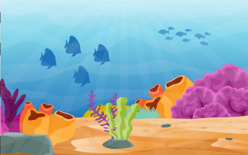 Download Иллюстрация "Fish Marine Coral - Illustration" / Fish Marine Coral - Illustration - Иллюстрация на тему графика underwater,sea,ocean,undersea,fish,coral,vector,illustration,design,animal,flora,fauna,deep,marine,reef,water,blue,cave,seascape,exotic