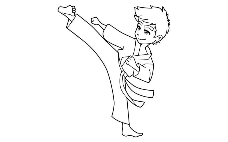 Karate Kick Boy Line Art Illustration Templatemonster