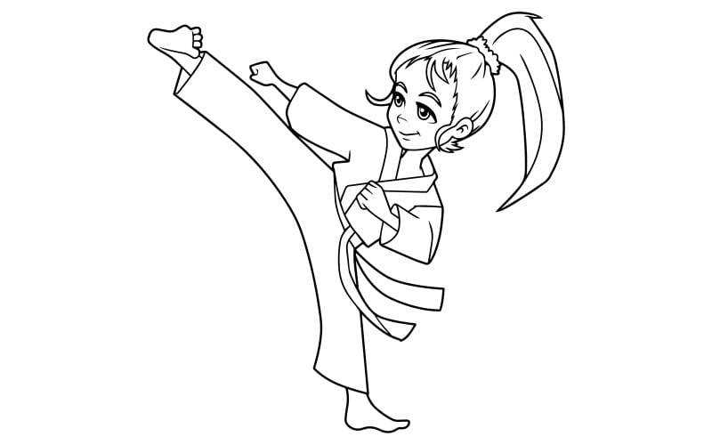 Karate Kick Girl Line Art Illustration TemplateMonster