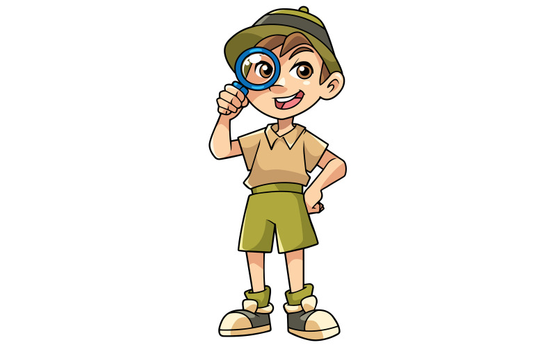 Download Иллюстрация "Little Explorer on White - Illustration" / Little Explorer on White - Illustration - Иллюстрация на тему графика explorer,exploration,search,quest,little,small,child,boy,kid,cartoon,happy,smiling,scout,zoologist,naturalist,boy scout,boyscout,person,character,mascot