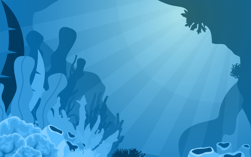 Download Иллюстрация "Nature Coral Reef - Illustration" / Nature Coral Reef - Illustration - Иллюстрация на тему графика underwater,sea,ocean,undersea,fish,coral,vector,illustration,design,animal,flora,fauna,deep,marine,reef,water,blue,cave,seascape,exotic