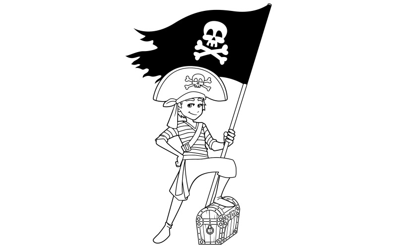 Pirate Boy Line Art - Ilustración