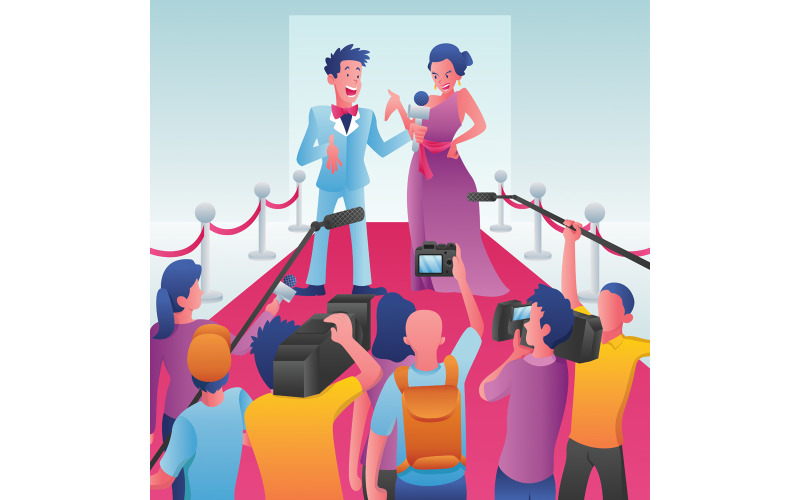 Download Иллюстрация "Red Carpet Interview - Illustration" / Red Carpet Interview - Illustration - Иллюстрация на тему графика celebrity,interview,journalist,reporter,news,reporting,live,mic,microphone,red carpet,red,carpet,event,public figure,public,figure,holliwood,star