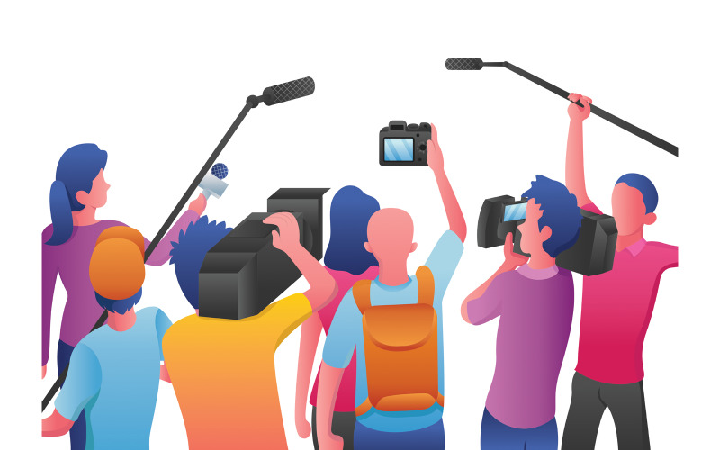 Download Иллюстрация "Reporters on White - Illustration" / Reporters on White - Illustration - Иллюстрация на тему графика reporter,reporting,live,journalist,news,tv,journalism,interview,mic,microphone,event,covering,broadcasting,press conference,media,television