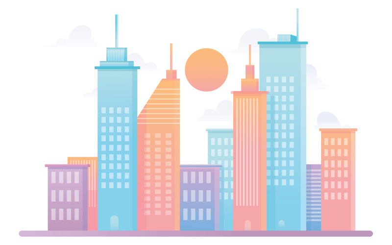 Stad färgrik platt design - illustration