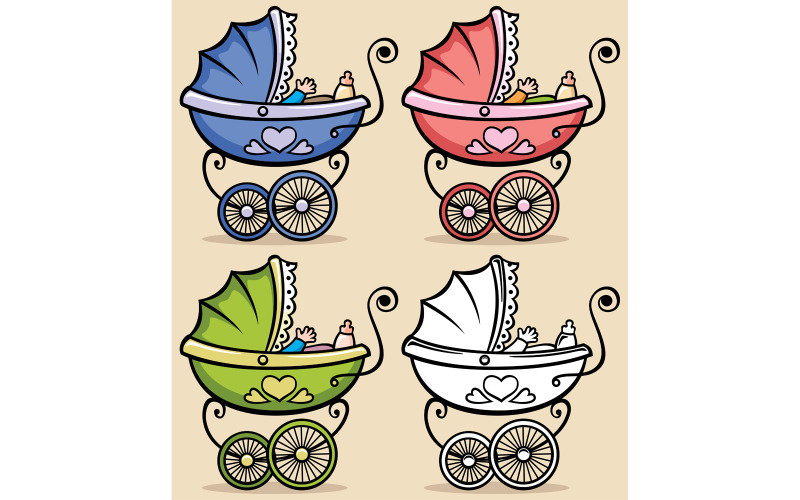 Download Иллюстрация "Baby Stroller - Illustration" / Baby Stroller - Illustration - Иллюстрация на тему графика baby,stroller,baby stroller,perambulator,pram,baby carriage,retro,vintage,boy,girl,little,child,children,infant,born,birthday,new,life,newborn,brother