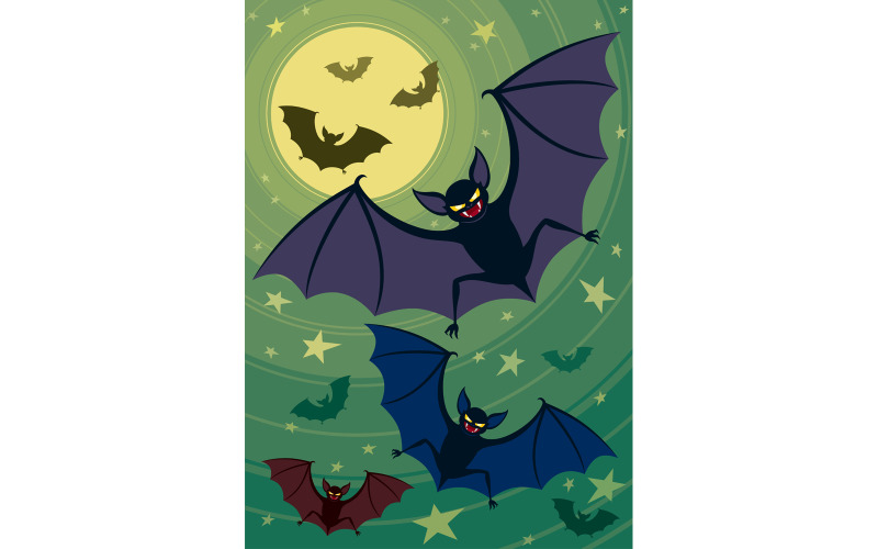 Download Иллюстрация "Bats - Illustration" / Bats - Illustration - Иллюстрация на тему графика halloween,background,holiday,bat,bats,vampire,vampires,evil,night,darkness,twilight,moon,full moon,star,fear,horror,spooky,cartoon,vector,illustration